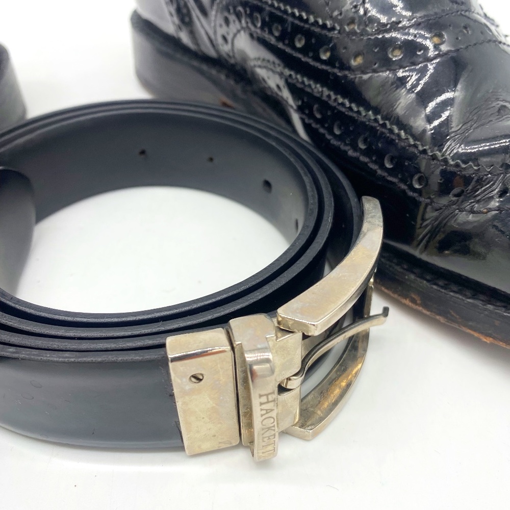 Hackett London Patent leather Black Belt and Grenson matching Patent Brogues